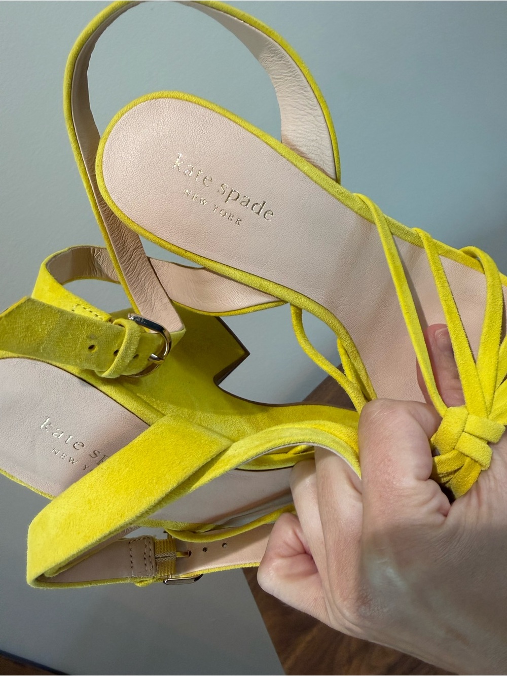 Kate Spade New York Glenn sandals canary yellow suede Chunky Platform Women’s 8 - Picture 8 of 11